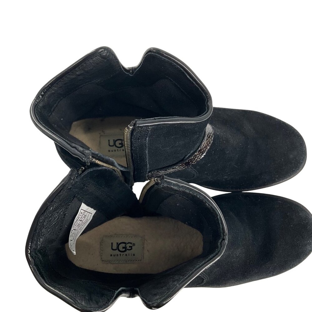 UGG Australia Black Suede Ankle Boots W/ Snakeskin Strap Womens Size 9 Classic - Picture 5 of 12